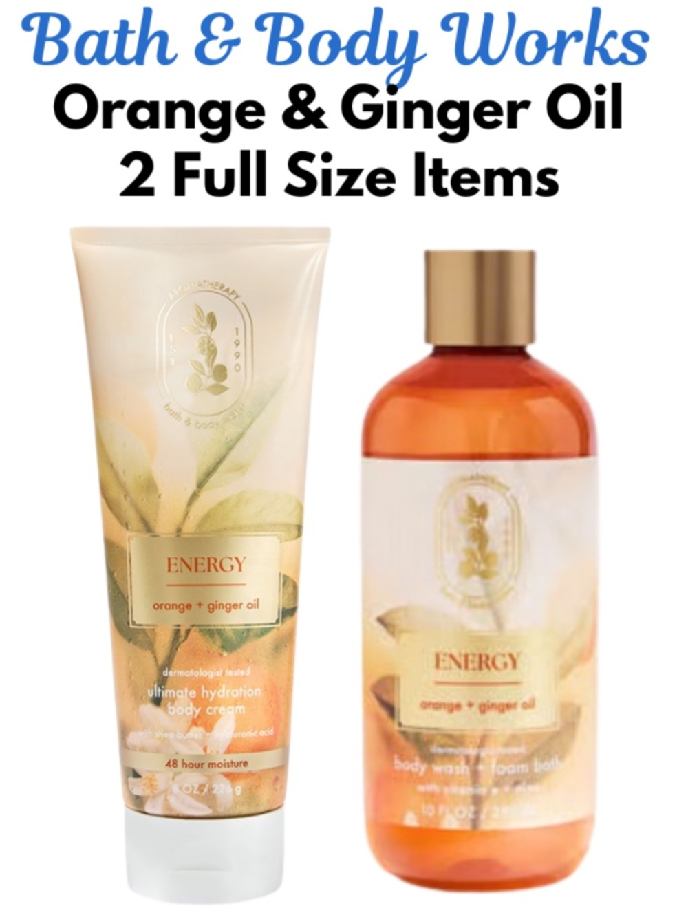 2 Full Size Items-Orange & Ginger Oil -Body Wash + Body Cream NWT - Invigorating